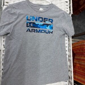 Boys Under Armour T-Shirt, Gray And Blue Size Youth Large